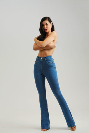 Calça Jeans Modeladora Flare Clássica Cós Super Alto