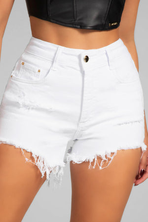 Shorts Jeans Modelador Branco Cintura Alta