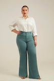 Calça Jeans Modeladora Wide Leg Com Fenda Verde Malva Cós Super Alto