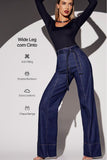 Calça Jeans Modeladora Wide Leg com Cinto