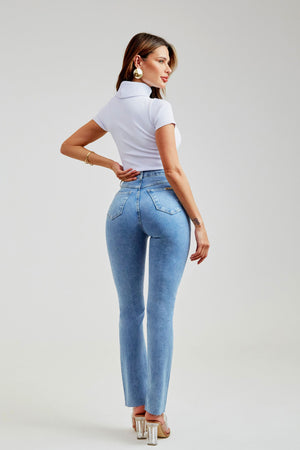 Calça Jeans Modeladora Revolucionária Reta Clara Cós Super Alto