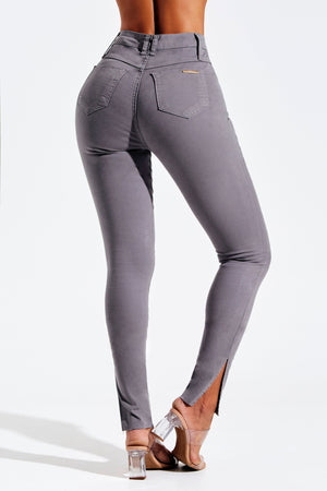 Calça Jeans Modeladora Skinny Cinza Cós Alto