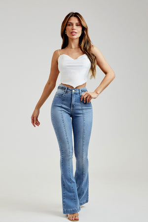 Calça Jeans Modeladora Apaixonante Flare Cós Alto