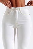 Calça Jeans Modeladora Off White Reta Cós Alto