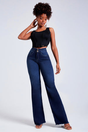 Calça Jeans Modeladora Wide Leg Cintura Perfeita Cós Alto