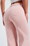 Calça Jeans Modeladora Wide Leg Rosa Cós Super Alto