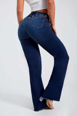 Calça Jeans Modeladora Wide Leg Cintura Perfeita Cós Alto