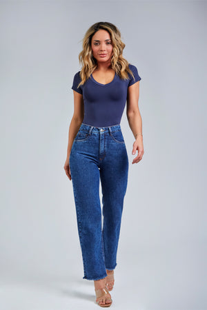 Calça Jeans Modeladora Escura Reta