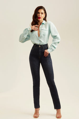 Calça Jeans Modeladora Fantástica Reta Cós Alto