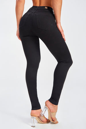 Calça Jeans Modeladora Skinny Preto Intenso Cós Médio