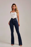 Calça Jeans Modeladora Escura Flare Cós Super Alto