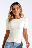 Blusa Canelada Decote Canoa Off White