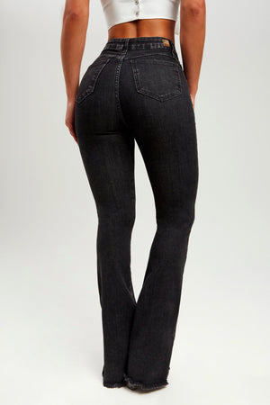 Calça Jeans Modeladora Boot Cut Cinza Cós Super Alto