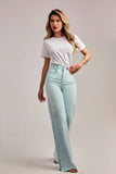 Calça Jeans Modeladora Wide Leg com Fenda Aqua Cós Super Alto