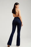 Calça Jeans Modeladora Escura Flare Cós Super Alto