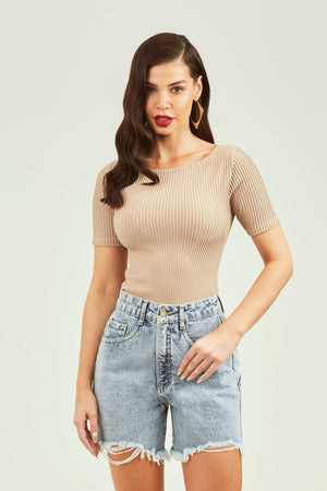 Blusa Canelada Decote Canoa Nude