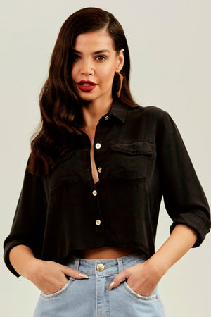 Camisa Cropped Térmica Preta