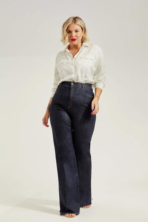 Calça Jeans Modeladora Wide Leg Fantástica Cós Super Alto