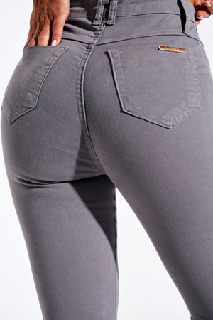 Calça Jeans Modeladora Skinny Cinza Cós Alto