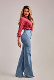 Calça Jeans Modeladora Wide Leg Basic Cós Super Alto