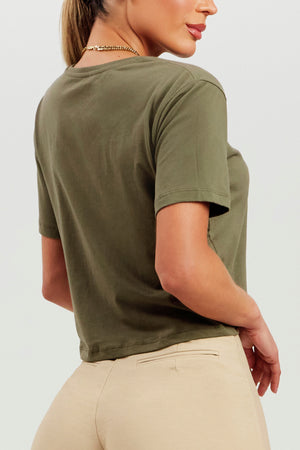 Camiseta Cropped Algodão Pima Verde Militar
