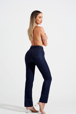 Calça Jeans Modeladora Reta com Cinto Cós Super Alto