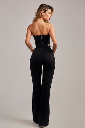 Calça Jeans Modeladora Wide Leg Preto Intenso Cós Super Alto