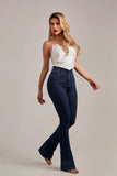 Calça Jeans Modeladora Escura Flare Cós Super Alto