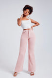 Calça Jeans Modeladora Wide Leg Rosa Cós Super Alto