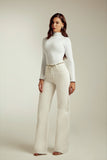 Calça Jeans Modeladora Wide Leg Off White Cós Super Alto