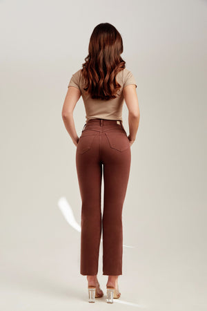 Calça Jeans Modeladora Coffee Reta Cós Alto