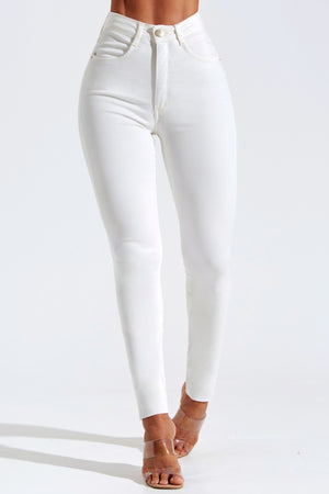 Calça Jeans Modeladora Skinny Off White Cós Alto