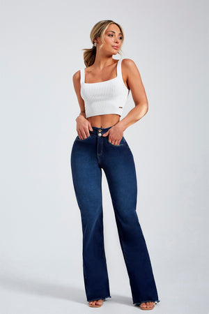 Calça Jeans Modeladora Wide Leg Cintura Perfeita Cós Alto