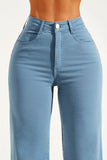 Calça Jeans Modeladora Wide Leg com Fenda Azul Capri Cós Super Alto