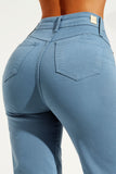 Calça Jeans Modeladora Wide Leg com Fenda Azul Capri Cós Super Alto
