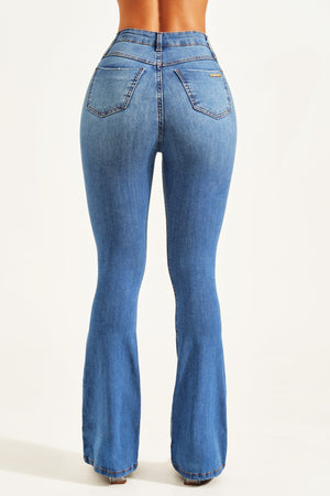 Calça Jeans Modeladora Revolucionária Flare Cós Médio