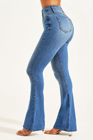 Calça Jeans Modeladora Revolucionária Flare Cós Médio