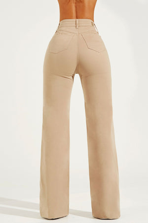 Calça Jeans Modeladora Wide Leg Nude Cós Super Alto