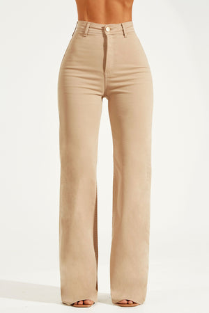 Calça Jeans Modeladora Wide Leg Nude Cós Super Alto