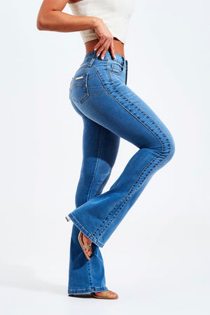 Calça Jeans Modeladora Mega Bumbum Flare Cós Médio