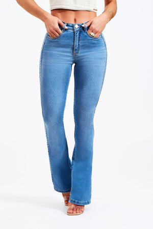 Calça Jeans Modeladora Mega Bumbum Flare Cós Médio