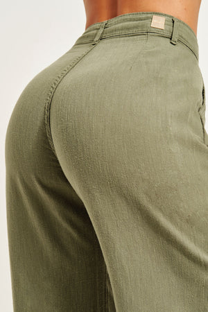 Calça Ultra Premium Pantalona Verde Militar Cós Alto