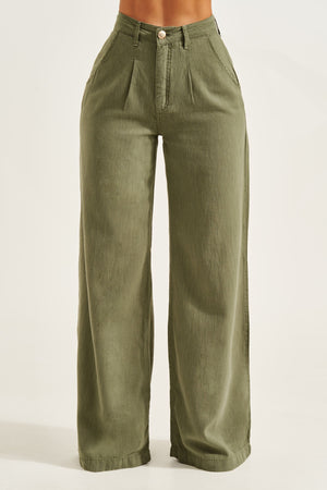 Calça Pantalona Linho Térmico Dunas Verde Militar