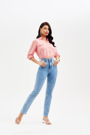 Calça Jeans Modeladora Revolucionária Reta Clara Cós Super Alto