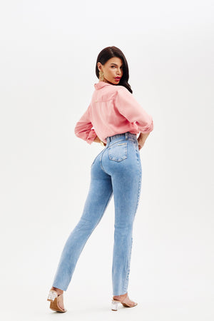 Calça Jeans Modeladora Revolucionária Reta Clara Cós Super Alto