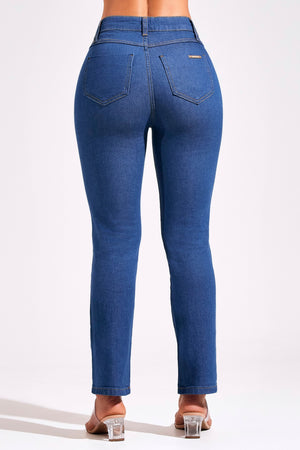 Calça Ultra Modeladora Jeans Médio Reta Cós Médio