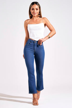 Calça Ultra Modeladora Jeans Médio Reta Cós Médio