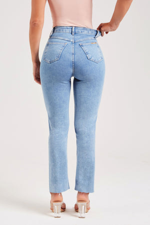 Calça Jeans Modeladora Revolucionária Reta Clara Cós Super Alto