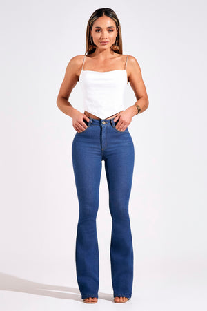 Calça Jeans Ultra Modeladora Flare Jeans Médio Cós Médio