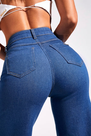 Calça Jeans Ultra Modeladora Pantalona Jeans Médio Cós Médio